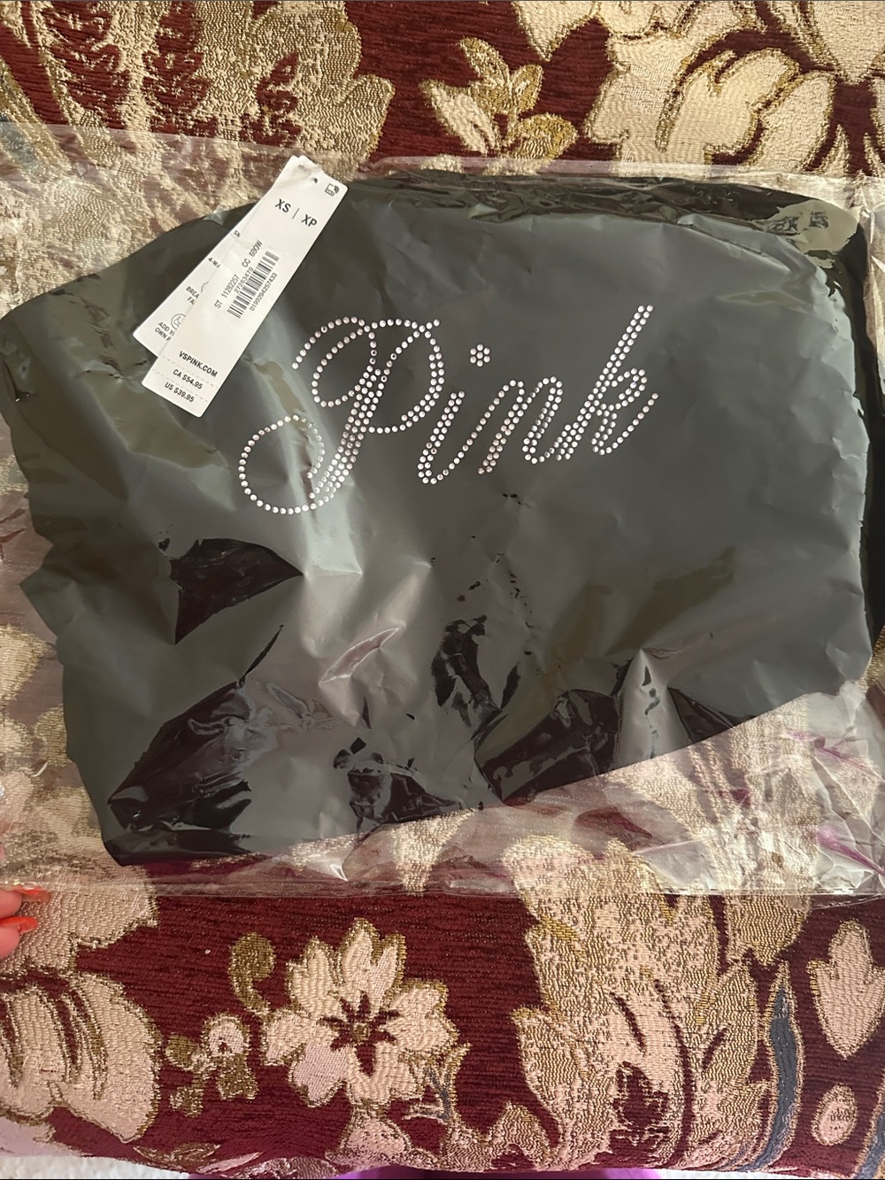 PINK Victoria's Secret Black Strapless Top with Rhinestone Script